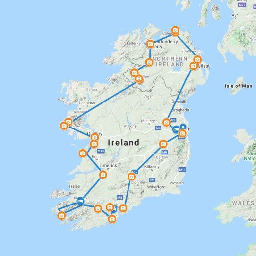 An example of a circuit tour route in Ireland