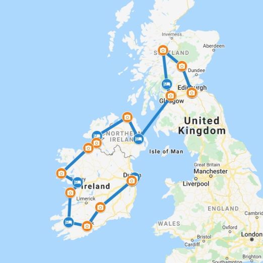 An example of a point to point tour route in Ireland