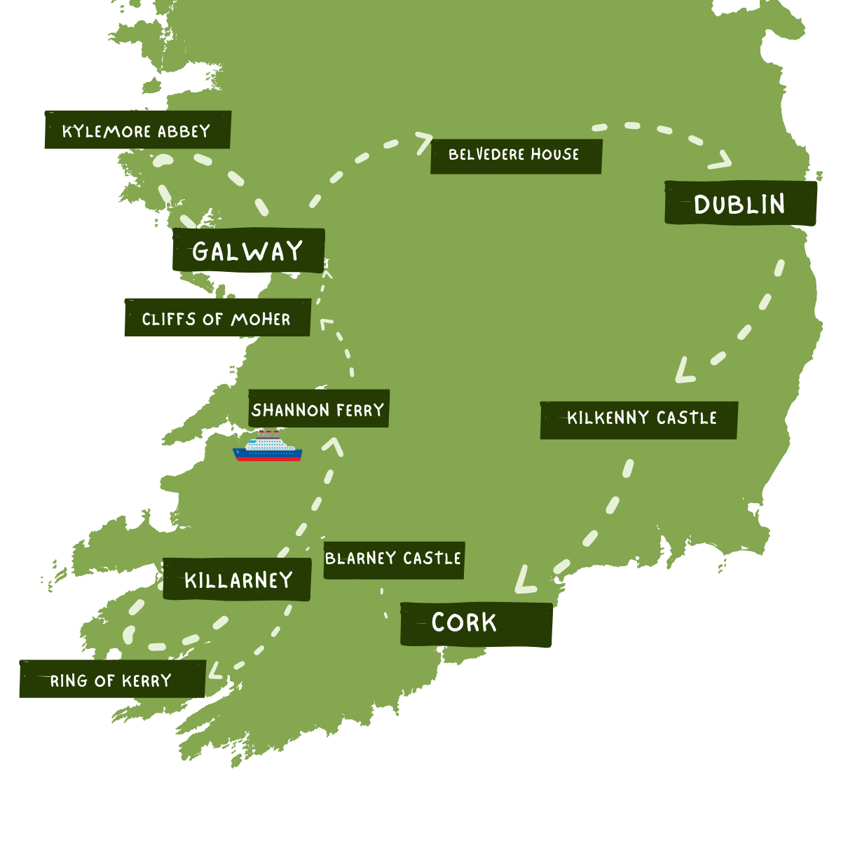 10-Day Solo and Social Tour of Ireland Map