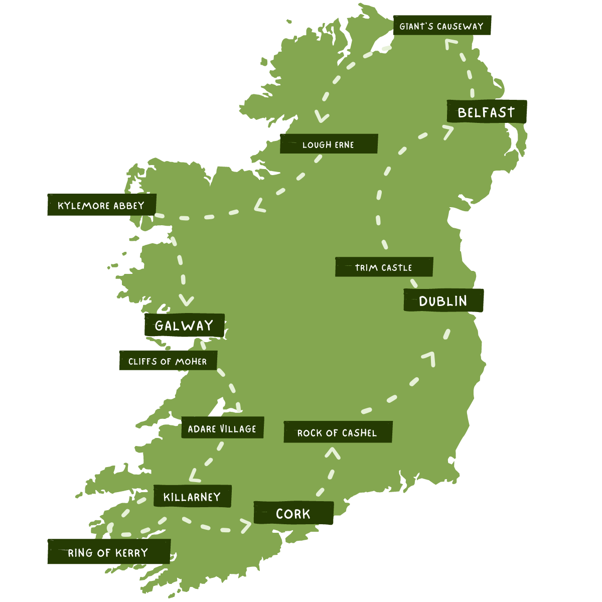 14 Day Iconic Scenes-of Ireland Tour Map