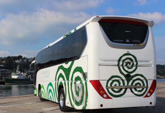 Rear of 34 seater coach exterior, at the Port of Cork