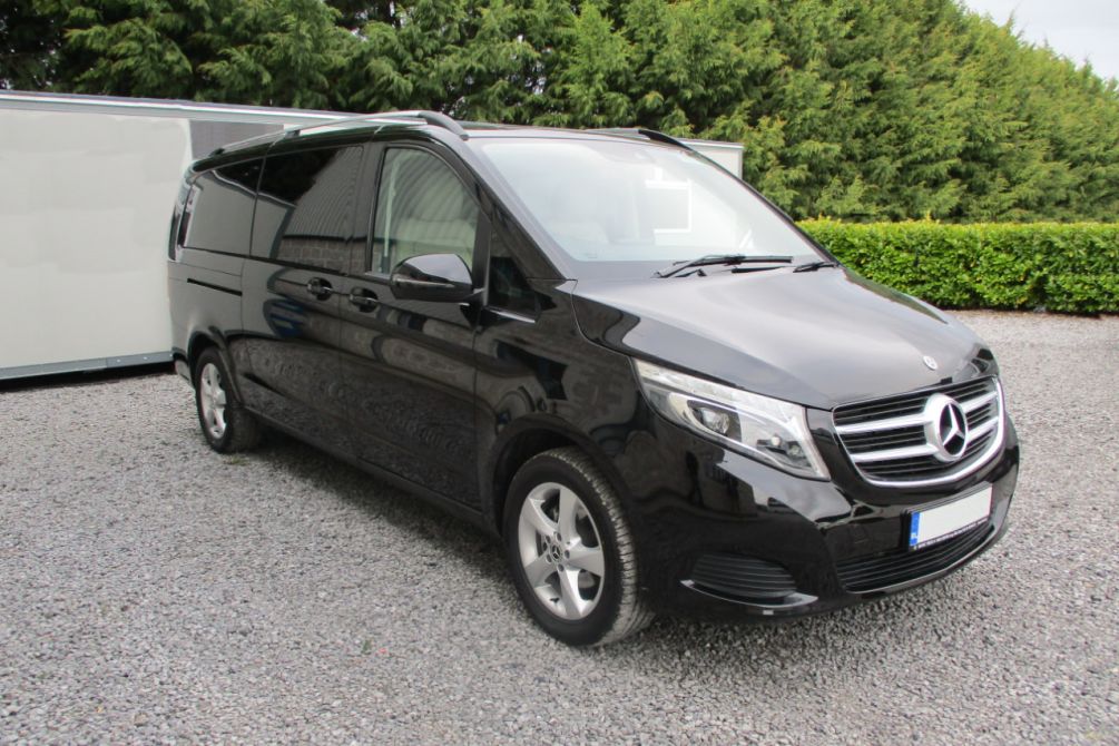 A black four seater Mercedes V Class luxury mini van for private tours of Ireland.