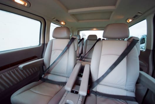 The interior of our four seater Mercedes V Class luxury mini van