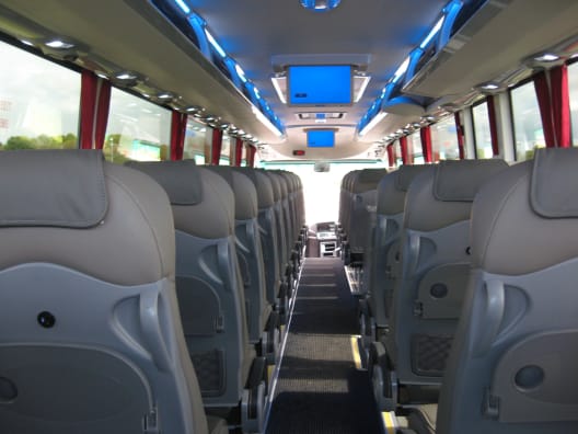 The interior of a 51 Seater full sized Coach looking forward