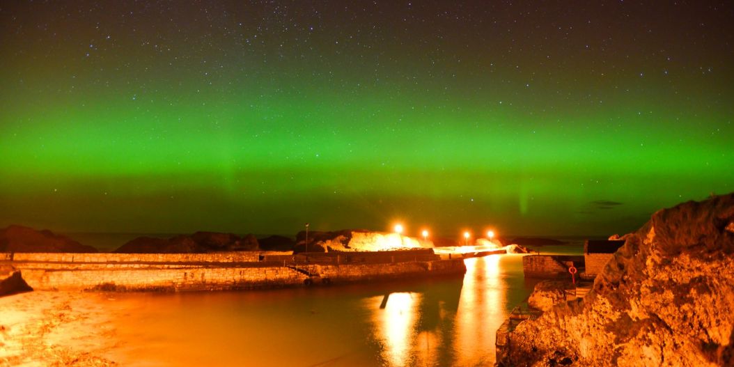 Aurora over Ballintoy Harbour by Northern Irish Photographer Glenn Miles
