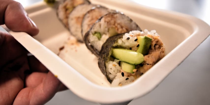 Fresh sushi being prepared at Maki Sushi Rolls in the English Market, Cork City