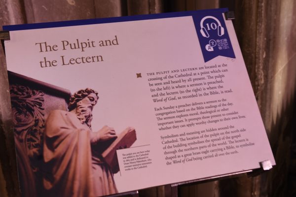 The pulpit and the brass eagle lectern