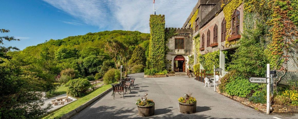 The Abbeyglen Castle Hotel on a blue sky day