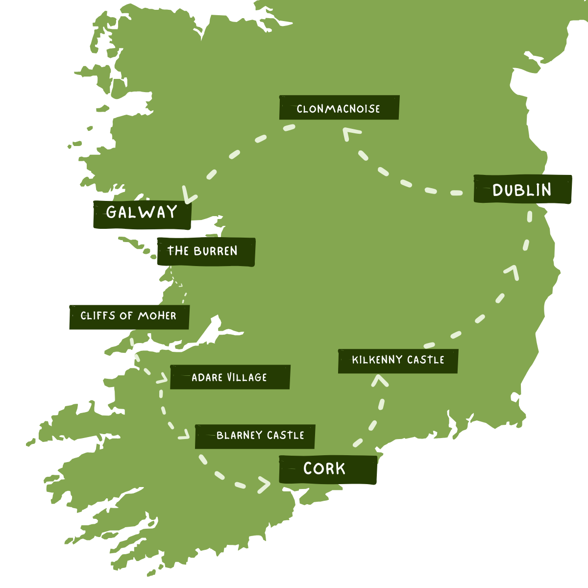 6 Day Iconic Scenes of Ireland Tour Map 2025
