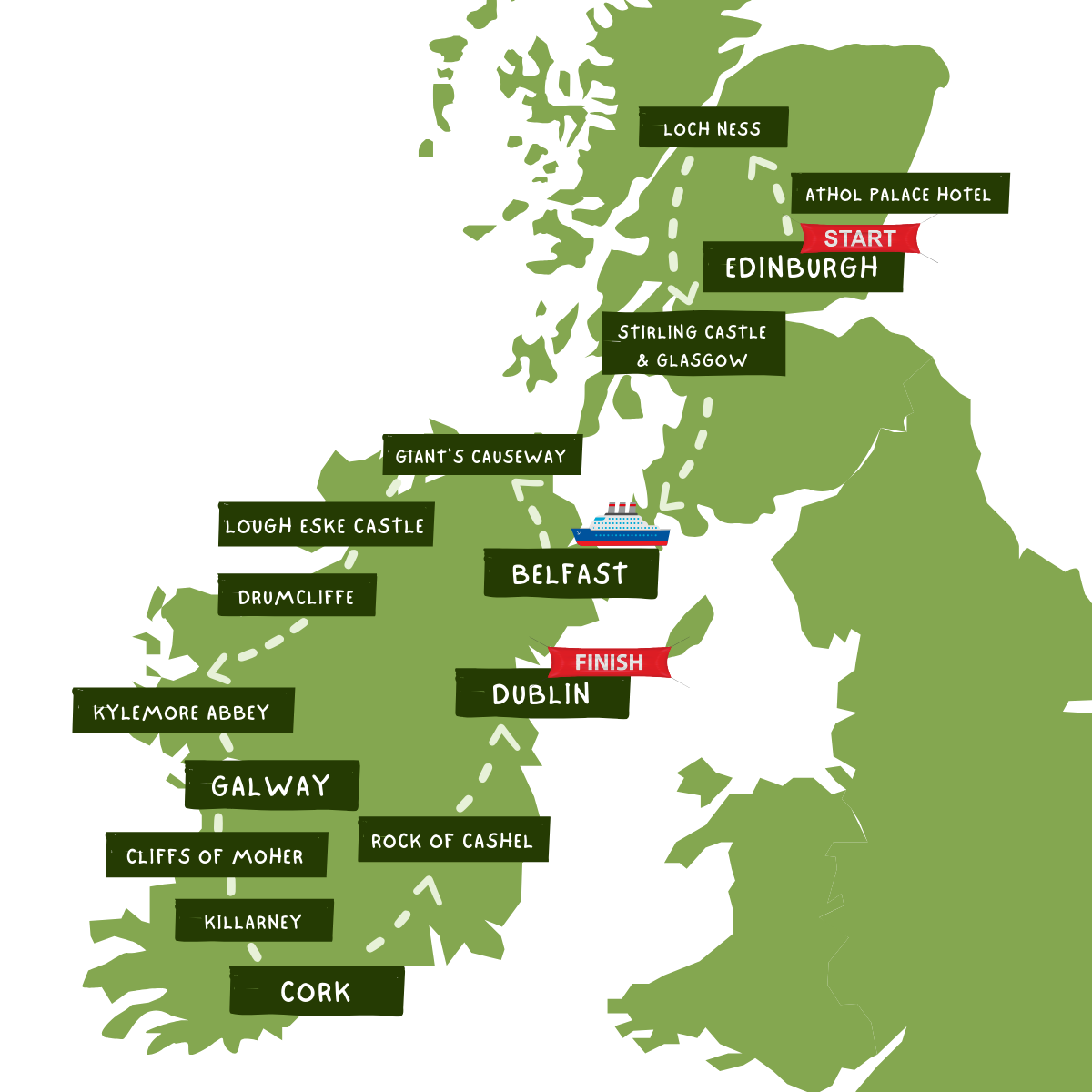 14-Day Discover Scotland and Ireland Tour Map