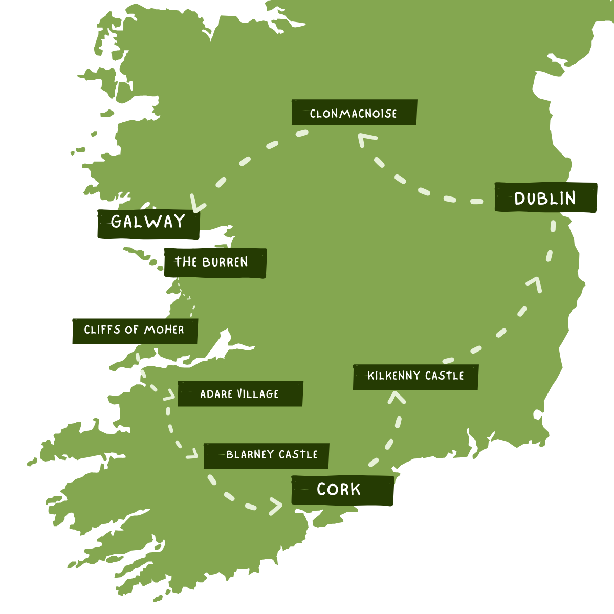 6 Day Iconic Scenes of Ireland Tour Map 2026