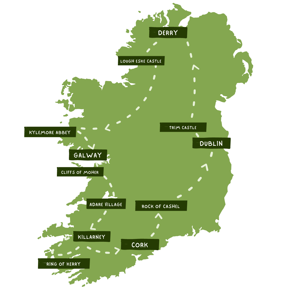 Deluxe Irish Castle Tour Map